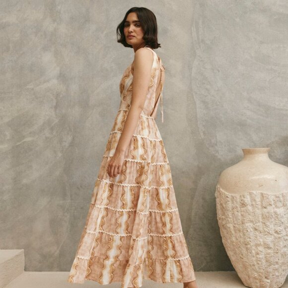 Neutral V-Neck Sleeveless Midi Sundress NEW WITH TAGS - Picture 1 of 6